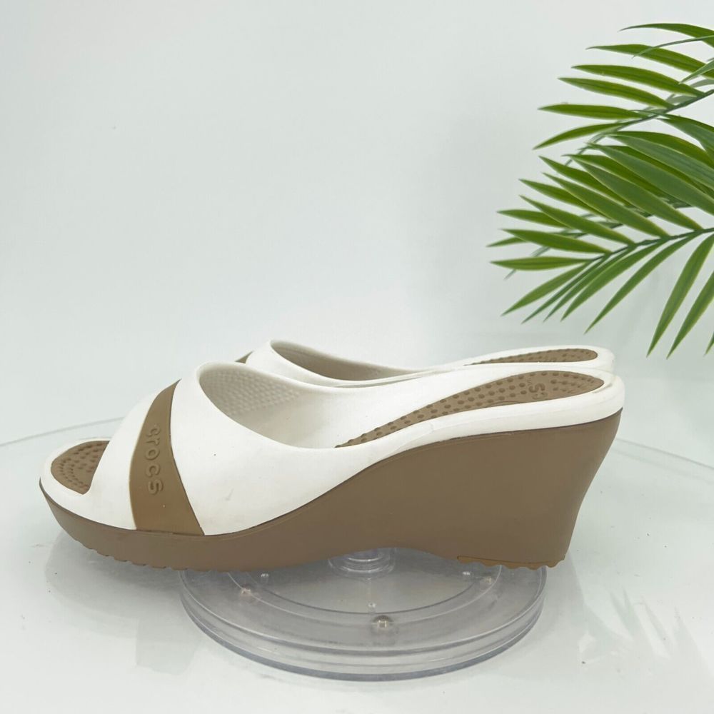 Crocs Sassari Slide Sandal Women's Size 7 Brown White Rubber Slip On Shoes - Picture 7 of 14